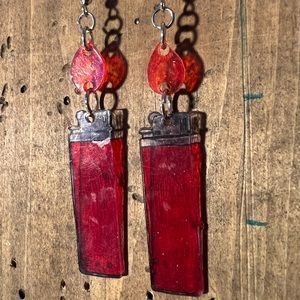 Red Lighter Flame Dangle Earrings